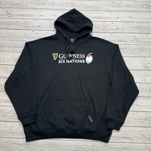 Guinness Hoodie Men's 2XL Black Six Nations Rugby Championship Athletic Pullover